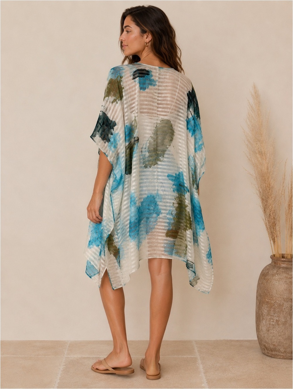 HUMBLE & HILO Watercolor Print Sheer Open Front Kimono Duster OS NWOT - Picture 5 of 5